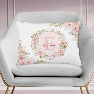 Monogram Watercolor Blush Pink Rose Flowers Floral Accent Pillow