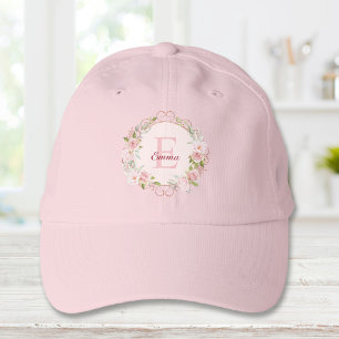 Monogram Watercolor Blush Pink Rose Flowers Floral Performance Cap
