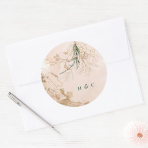 Monogram Watercolor Botanical Eucalyptus Elegant Classic Round Sticker