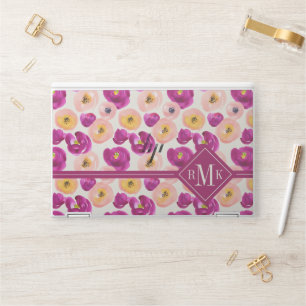 Monogram Watercolor Botanical Pattern HP Laptop Skin