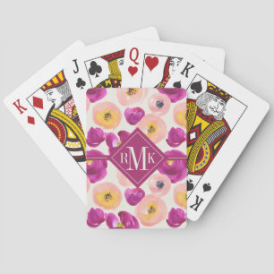 Monogram Watercolor Botanical Pattern Poker Cards