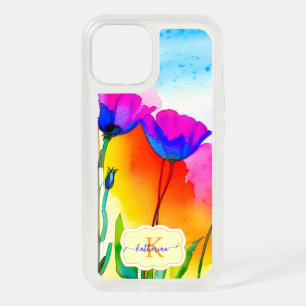 Monogram Watercolor Bright Floral California Poppy iPhone 15 Case