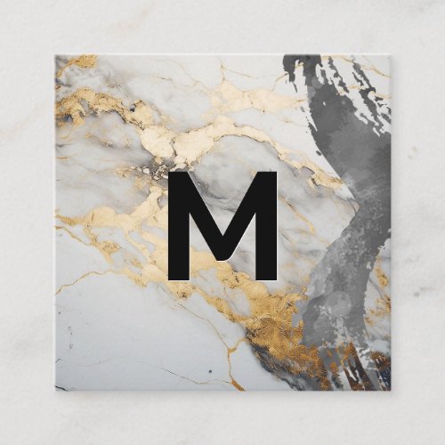 Monogram Watercolor brush  Gold Marble Square Business Card