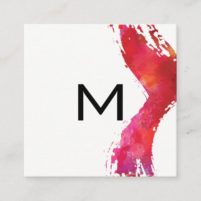Monogram Watercolor brush | Modern Art Square Business Card (Front)