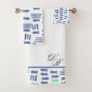 Monogram Watercolor Brush Stroke Fish Bath Towel Set