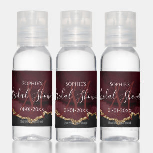 Monogram Watercolor Burgundy Agate Gold, Bridal Hand Sanitizer