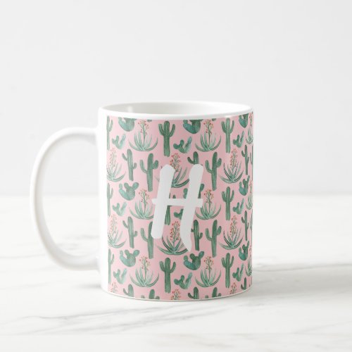 MONOGRAM Watercolor Cactus  Succulent Desert Coffee Mug