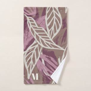 Monogram Watercolor Coffee Leaf Pattern Pickleball Hand Towel