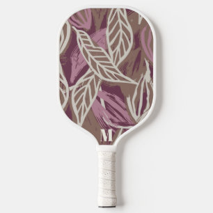 Monogram Watercolor Coffee Leaf Pattern Pickleball Paddle