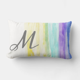 monogram watercolor colorful paint stroke design lumbar pillow