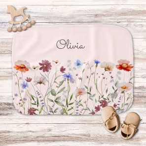 Monogram Watercolor Colorful Wildflower Meadow Baby Burp Cloth