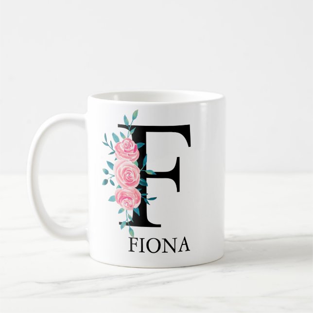 Monogram Watercolor Custom Single Letter F Coffee Mug (Left)