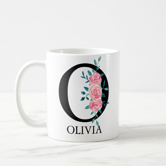 Monogram Watercolor Custom Single Letter O Coffee Mug (Left)