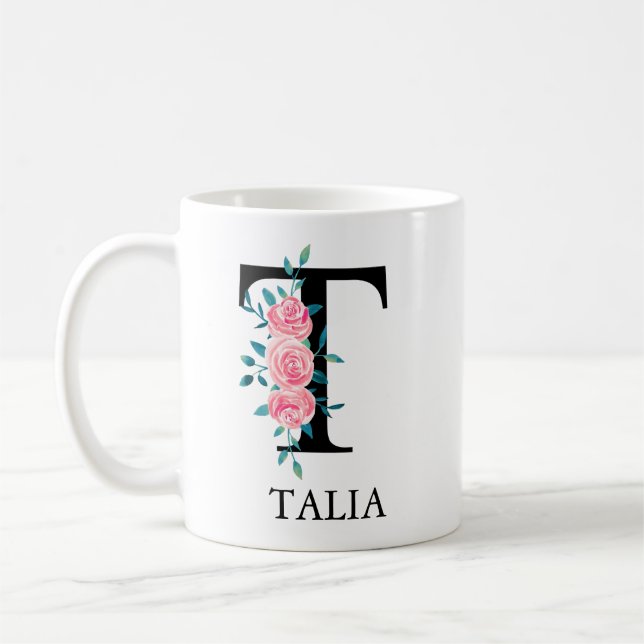 Monogram Watercolor Custom Single Letter T Coffee Mug (Left)