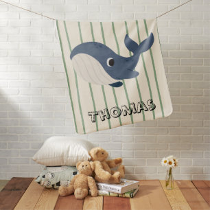 Monogram Watercolor cute whale trendy Stripes Baby Blanket