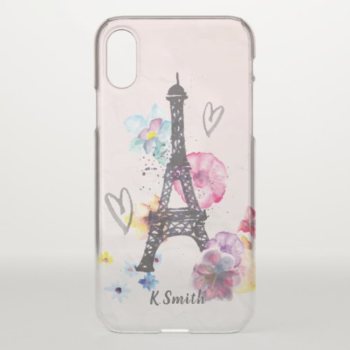 Monogram Watercolor Eiffel Tower in Paris iPhone X Case