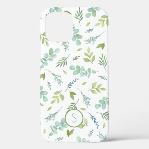 Monogram Watercolor Eucalyptus Greenery iPhone 12 Case