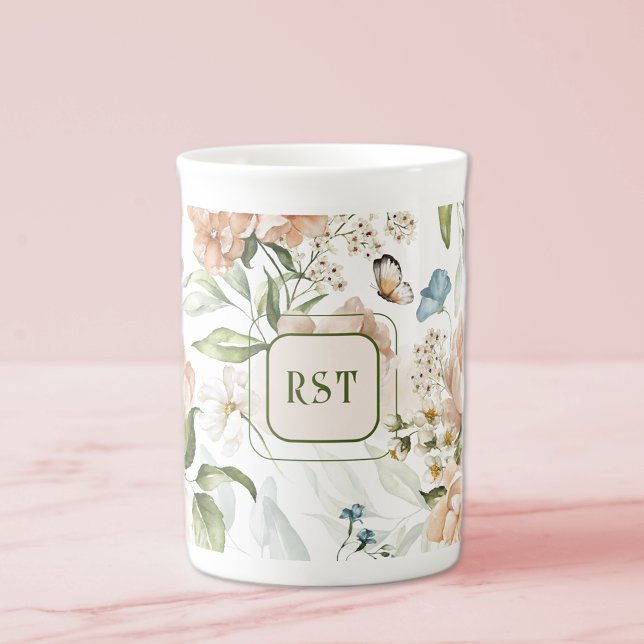 Monogram Watercolor Floral 10oz. Bone China Mug (Creator Uploaded)