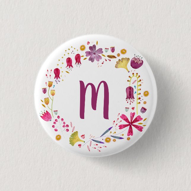 Monogram Watercolor Floral Button (Front)