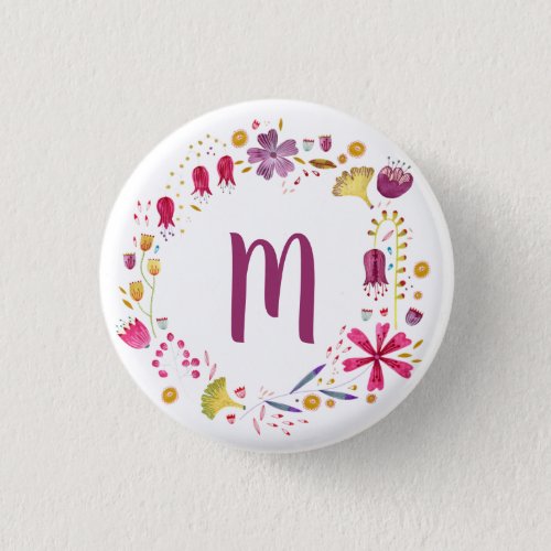 Monogram Watercolor Floral Button