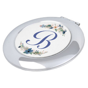 Monogram watercolor floral  compact mirror