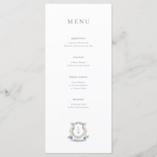 Monogram Watercolor Floral Crest Wedding Menu