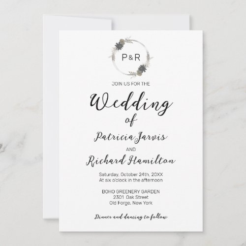 Monogram Watercolor Floral Elegant Wedding Invitation