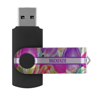 Monogram Watercolor Floral  Flash Drive