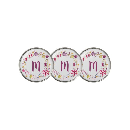 Monogram Watercolor Floral Golf Ball Marker