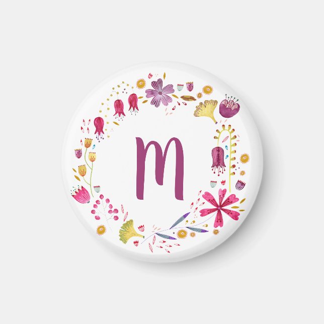 Monogram Watercolor Floral Magnet (Front)