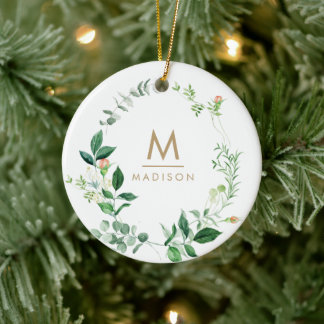 Monogram watercolor Floral Modern Fashion Ceramic Ornament