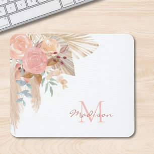 Monogram Watercolor Floral Mouse Pad