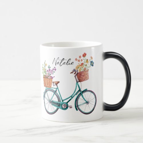 Monogram watercolor floral on bicycle Cute gift Magic Mug