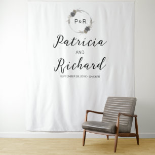 Monogram Watercolor Floral Wedding Backdrop
