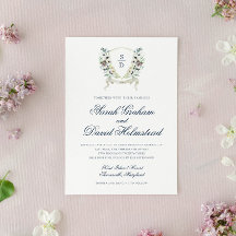 Monogram Watercolor Floral Wedding Crest Invite