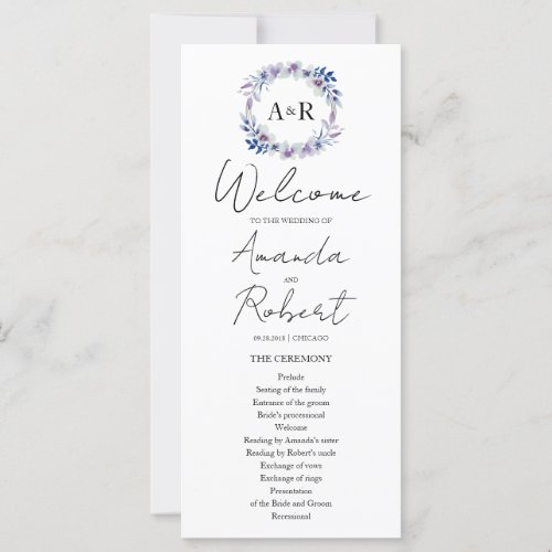 Monogram Watercolor Floral Wedding Program