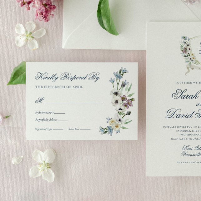 Monogram Watercolor Floral Wedding Response Card (Creator Uploaded)