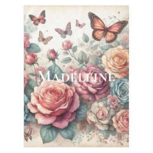 Monogram Watercolor Flowers in pastels colors Tablecloth