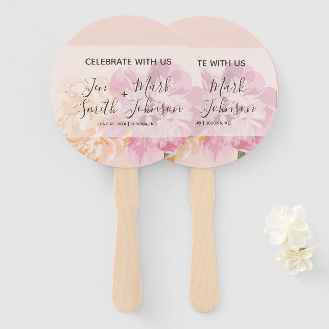 Monogram. Watercolor Flowers. Spring Wedding. Hand Fan (Front and Back)