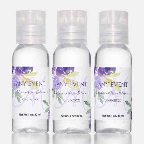 Monogram Watercolor Flowers Violet Purple Lilac Hand Sanitizer