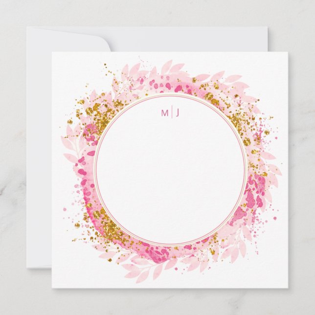 Monogram Watercolor Glitter Wedding Thank You (Front)