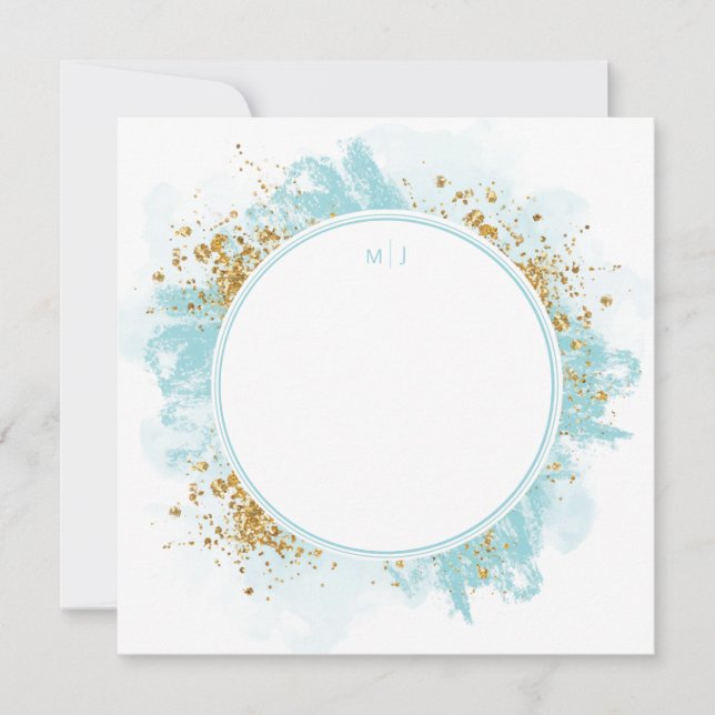 Monogram Watercolor Glitter Wedding Thank You (Front)