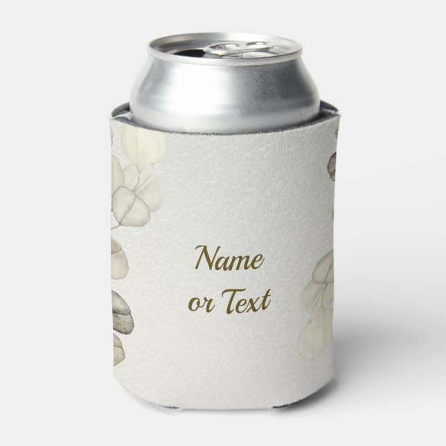 Monogram  Watercolor Golden Eucalyptus Foliage Can Cooler (Can Front)