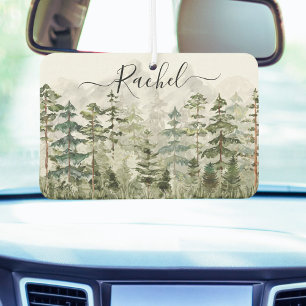 Monogram Watercolor Green Pine Forest on Mountain Air Freshener