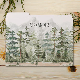 Monogram Watercolor Green Pine Forest on Mountain File Folder