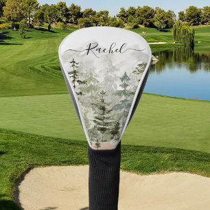 Monogram Watercolor Green Pine Forest on Mountain Golf Head Cover