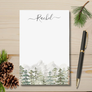 Monogram Watercolor Green Pine Forest on Mountain Post-it Notes