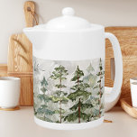 Monogram Watercolor Green Pine Forest on Mountain Teapot<br><div class="desc">Sip in style with our Monogram Watercolor Green Pine Forest on Mountain teapot! Personalize it and embrace nature's beauty,  and enjoy your drink with a touch of rustic charm.</div>