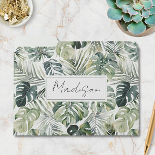 Monogram Watercolor Green Tropical Leaves Pattern File Folder