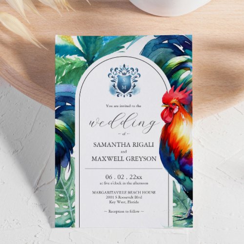 Monogram Watercolor Key West Wedding Invitations